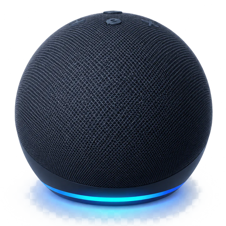 Amazon Echo smart speaker with its blue light illuminated